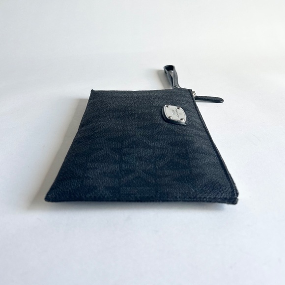 Michael Kors Black Grey Signature Logo Crossgrain Leather Wristlet - Picture 5 of 8